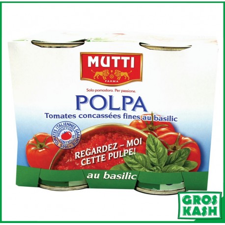 Polpa au Basilic Concassées "Mutti" lot de 2x400g Casher Ihoud KLP-Conserve de Tomate cacher-GrosKash-