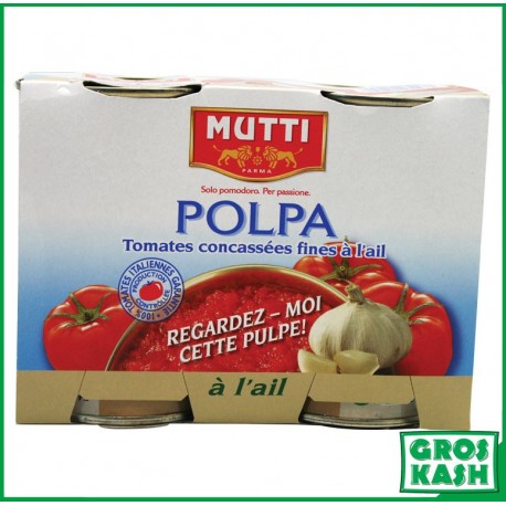 Polpa à l'Ail concassées "Mutti" lot de 2x400g Casher Ihoud KLP-Conserve de Tomate cacher-GrosKash-