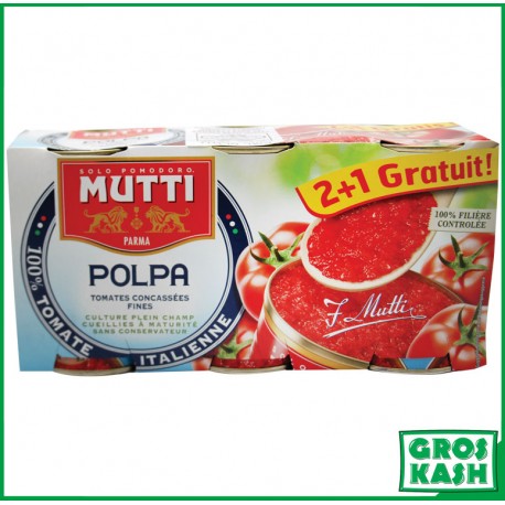Polpa de Tomate concassées "Mutti" 3x400mL(2+1 offert) Casher KLP-Conserve de Tomate cacher-GrosKash-