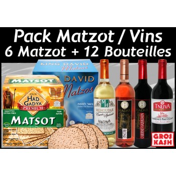 PACK 6 Matzots Had Gadya / King David + Vins 12 bouteilles Kasher Lepessah