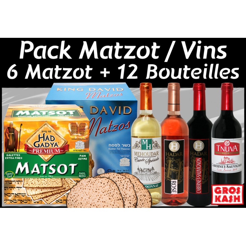 Pack 6kg de Matzot et 12 bouteilles de vins Casher KLP-Matzot -GrosKash-