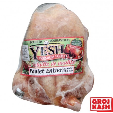 Poulet Entier "Yesh" entre 1,7Kg et 1,9Kg shritta Loubavitch Ihoud KLP-Volaille surgelée cacher -GrosKash-