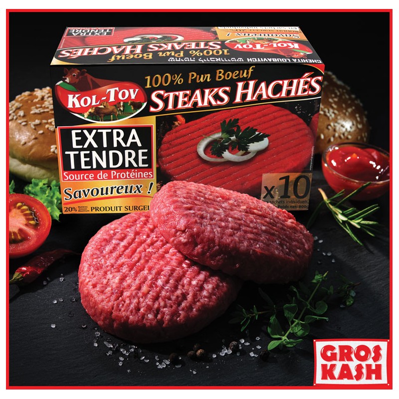 Steak Haché Boeuf Casher "Kol-Tov" 800g Badatz IHOUD KLP glatt kasher shritta loubawitch-Surgelés cacher-GrosKash-