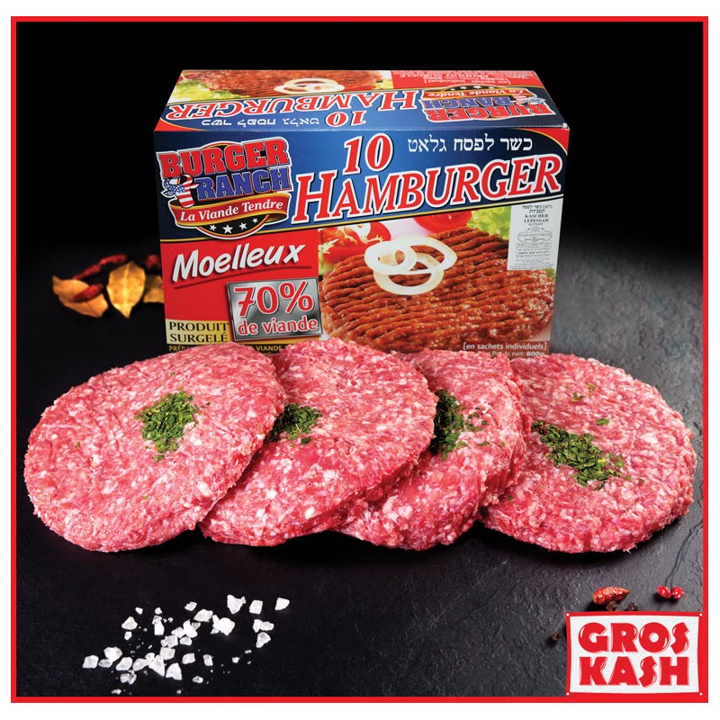 Hamburger boeuf 70% Burger Ranch Casher 800g Badatz IHOUD KLP-Surgelés cacher-GrosKash-