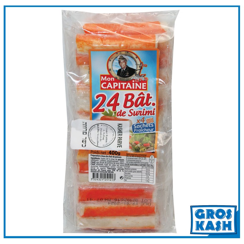 24 Bâtonnets Surimi Frais «Mon Capitaine» 400g kasher et kasher lepessah Rav RALBAG-Poisson frais cacher-GrosKash-