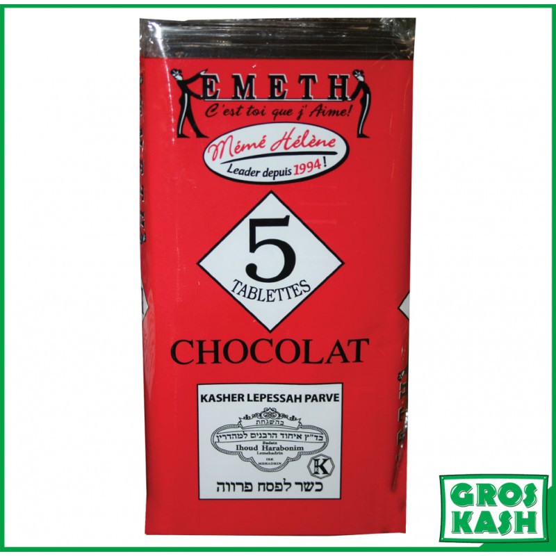 5 Tablettes Choco Parvé Casher "Emeth" 5x100g soit 500g Ihoud KLP MÉMÉ HÉLÈNE-Épicerie cacher-GrosKash-