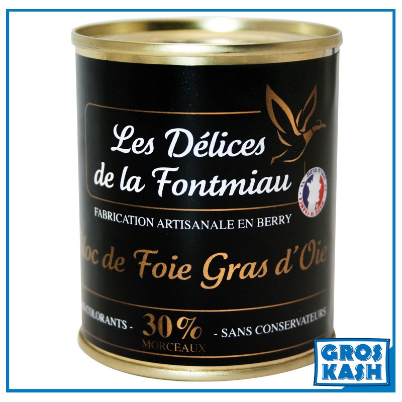 Bloc Foie Gras d'oie 30% morceaux Casher «Les Délices de la Fontmiau» 130g-Produit Gastronomique cacher-GrosKash-