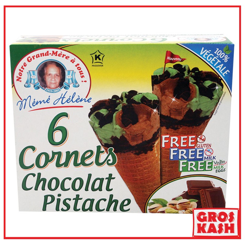 Glace en Cornets 450g Vanille Chocolat/Pistache Kasher Lepessah MÉMÉ HÉLÈNE-Bio Vegean sans gluten cacher-GrosKash-