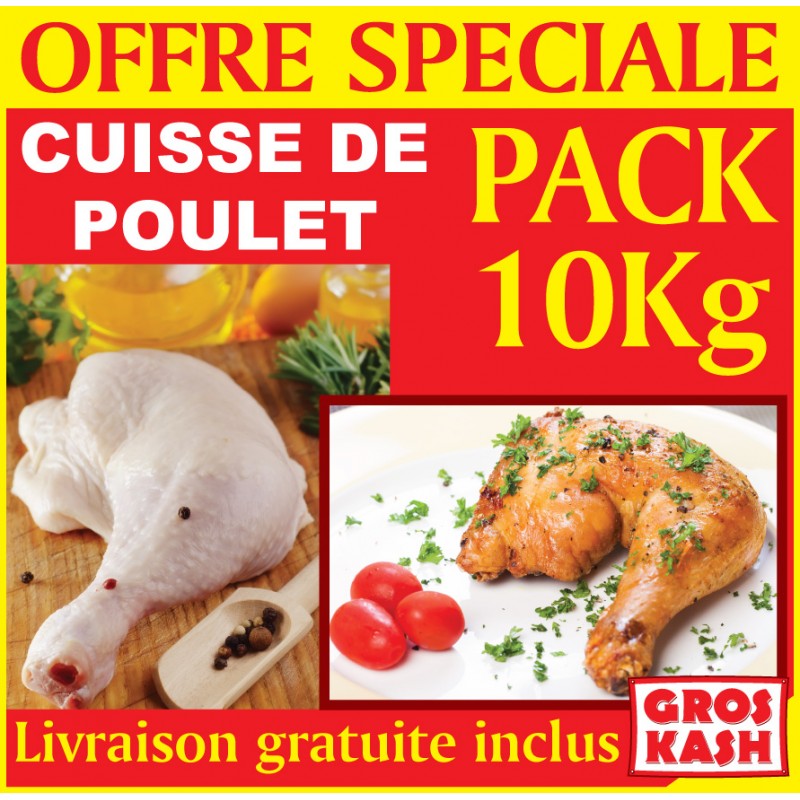 Pack de Cuisse de poulet Casher "Yesh" environ 10 Kg KLP-Volaille surgelée cacher -GrosKash-