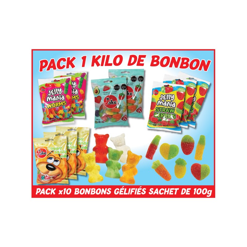 PACK 1 KILO 10 BONBONS GÉLIFIÉS 10x100g KASHER LEPESSAH-Bonbons & Sucrerie cacher-GrosKash-