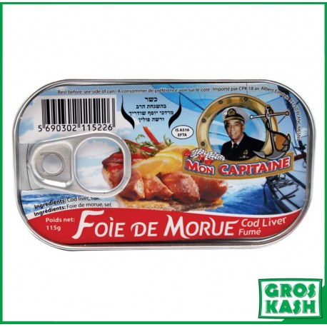 Foie de morue «Mon Capitaine» 115g Casher Ihoud KLP-Conserve de poisson cacher-GrosKash-